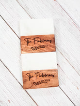 Load image into Gallery viewer, Personalized White Marble and Wood Coasters with Base
