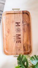 Load image into Gallery viewer, Large Acacia Wood Tray with Gold Handles