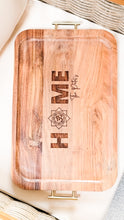 Load image into Gallery viewer, Large Acacia Wood Tray with Gold Handles