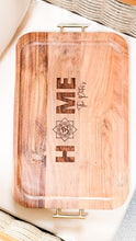 Load image into Gallery viewer, Large Acacia Wood Tray with Gold Handles