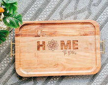 Load image into Gallery viewer, Large Acacia Wood Tray with Gold Handles