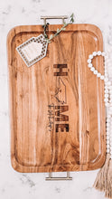 Load image into Gallery viewer, Large Acacia Wood Tray with Gold Handles