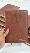 Load image into Gallery viewer, Brown journal notebook personalized with gold print of user name