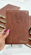Load image into Gallery viewer, Brown journal notebook personalized with gold print of user name