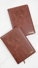 Load image into Gallery viewer, Two Brown journal notebooks personalized with gold print of user name