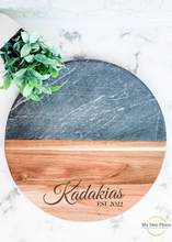 Load image into Gallery viewer, Round Black Marble Acacia Serving Board