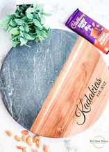 Load image into Gallery viewer, Round Black Marble Acacia Serving Board