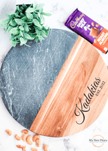 Load image into Gallery viewer, Round Black Marble Acacia Serving Board