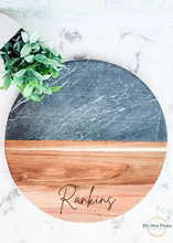 Load image into Gallery viewer, Round Black Marble Acacia Serving Board
