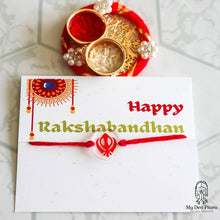 Load image into Gallery viewer, Personalized Sikh symbol rakhi attached to small gift card
