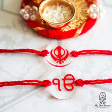 Load image into Gallery viewer, Khanda and Onkar rakhi with personalized name for Raksha Bandhan