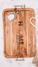 Load image into Gallery viewer, Large Acacia Wood Tray with Gold Handles
