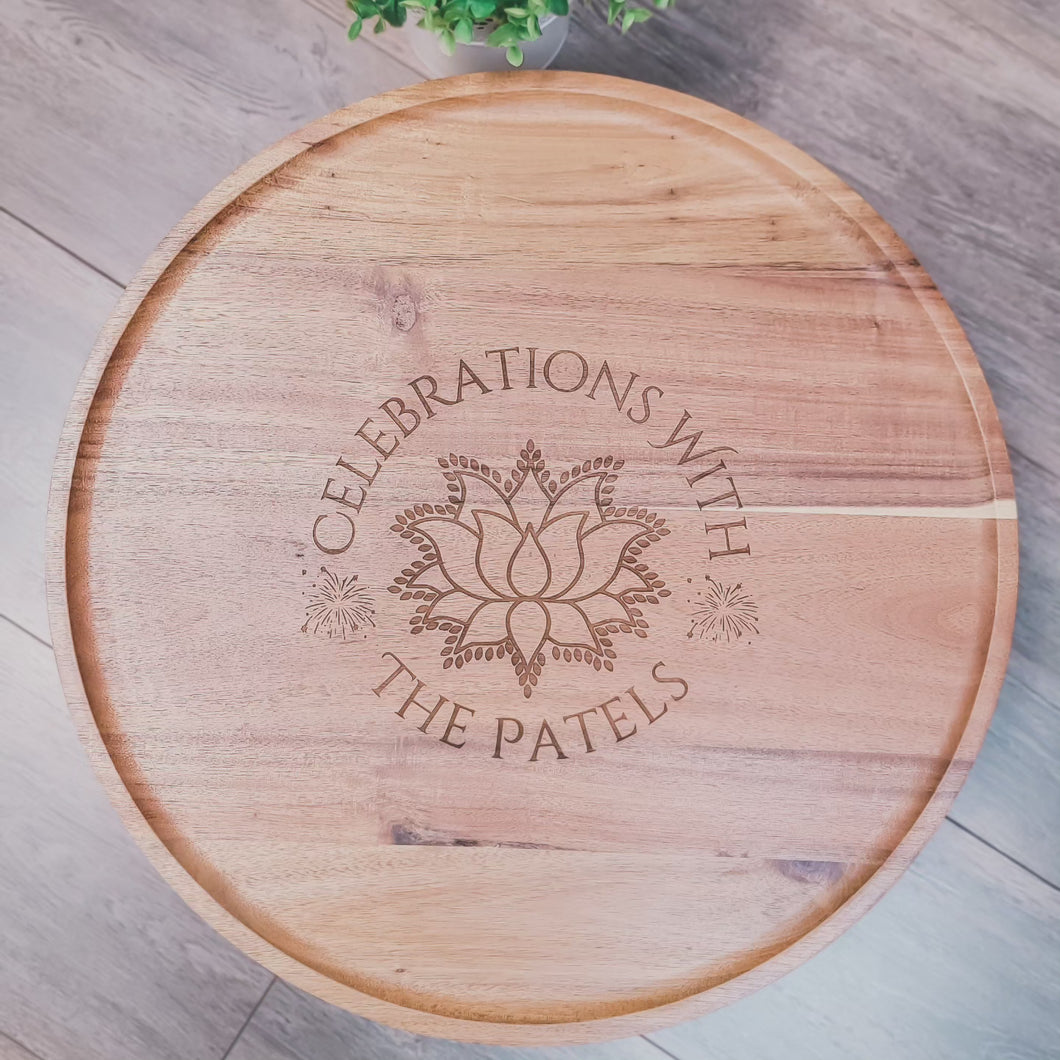 Large Round Celebrations Wood Tray