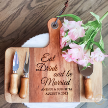 Load image into Gallery viewer, Eat Drink Be Married Cheese Board and Knives Set
