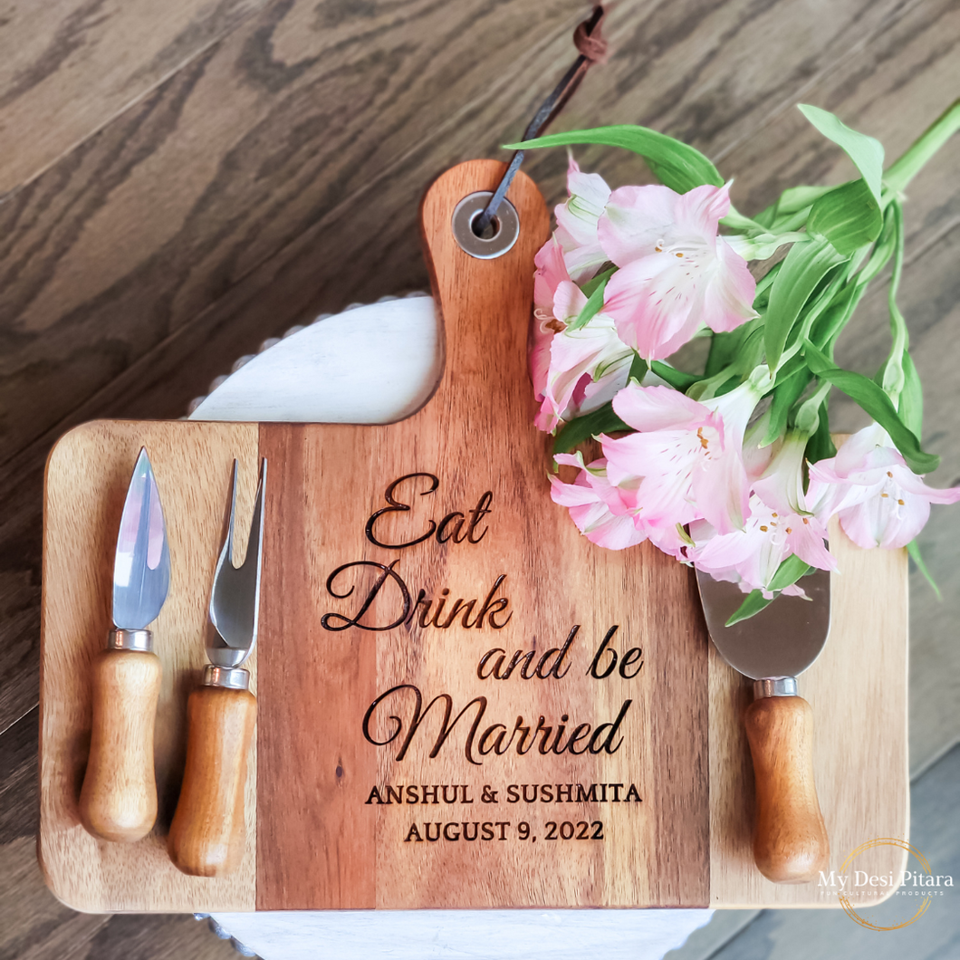 Eat Drink Be Married Cheese Board and Knives Set