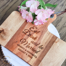 Load image into Gallery viewer, Eat Drink Be Married Cheese Board and Knives Set
