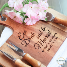 Load image into Gallery viewer, Eat Drink Be Married Cheese Board and Knives Set

